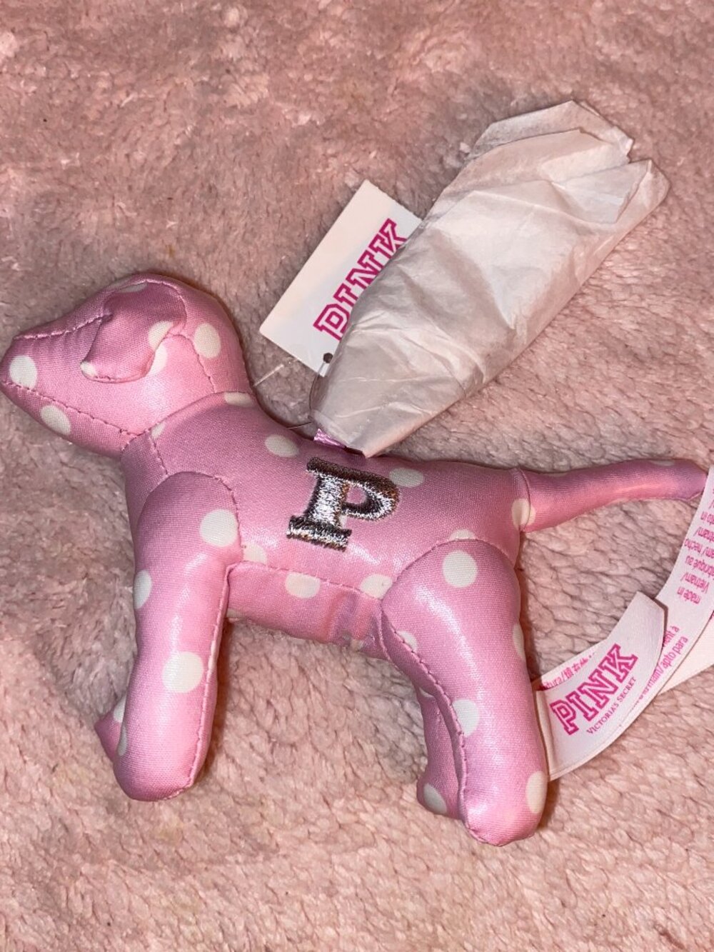 Victoria’s Secret PINK Heritage Pink Polka Dot Micro Dog Key Chain /Bag Charm